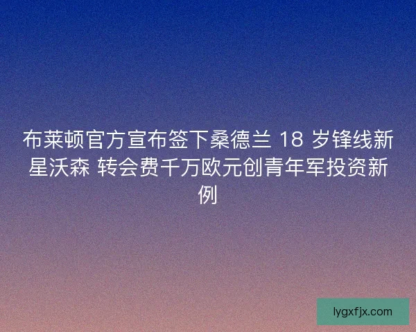 布莱顿官方宣布签下桑德兰 18 岁锋线新星沃森 转会费千万欧元创青年军投资新例